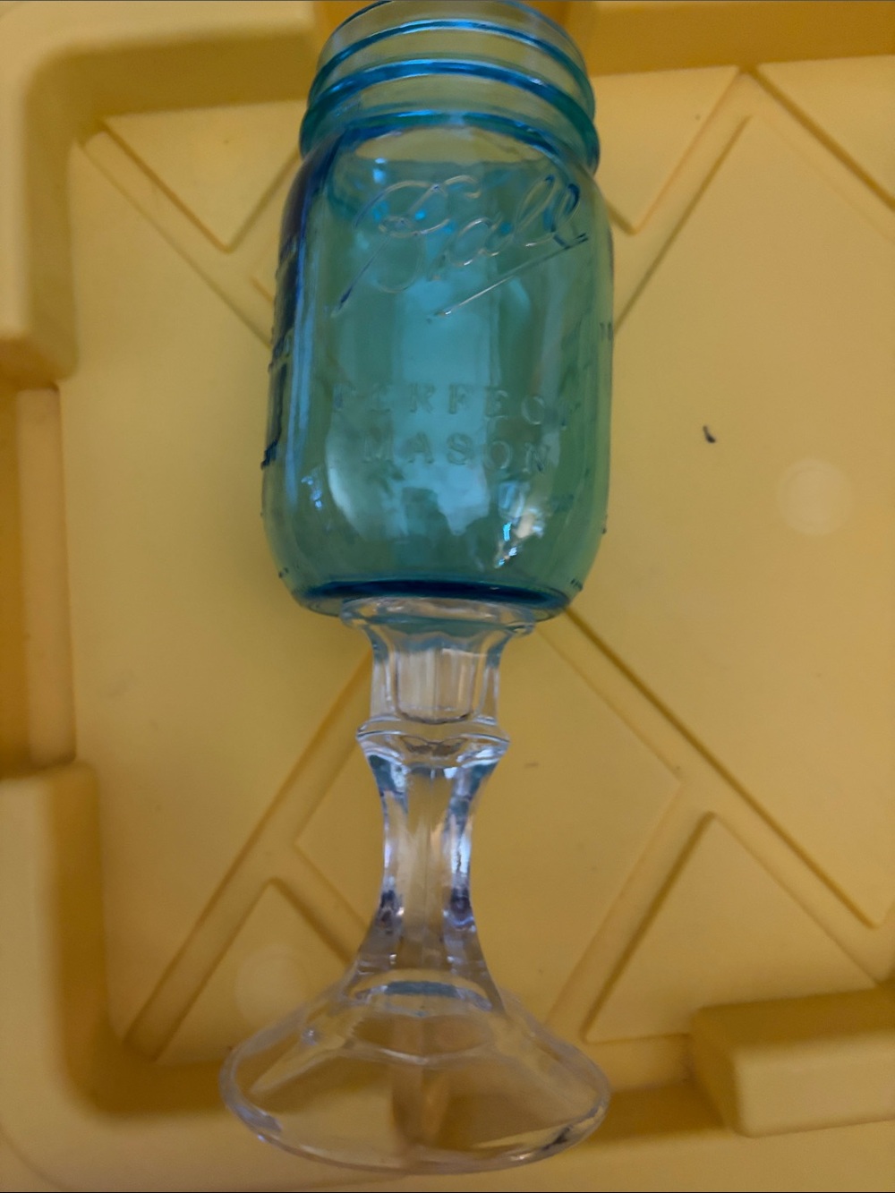 Perfect Mason Blue Glass Vase with Clear Stem
